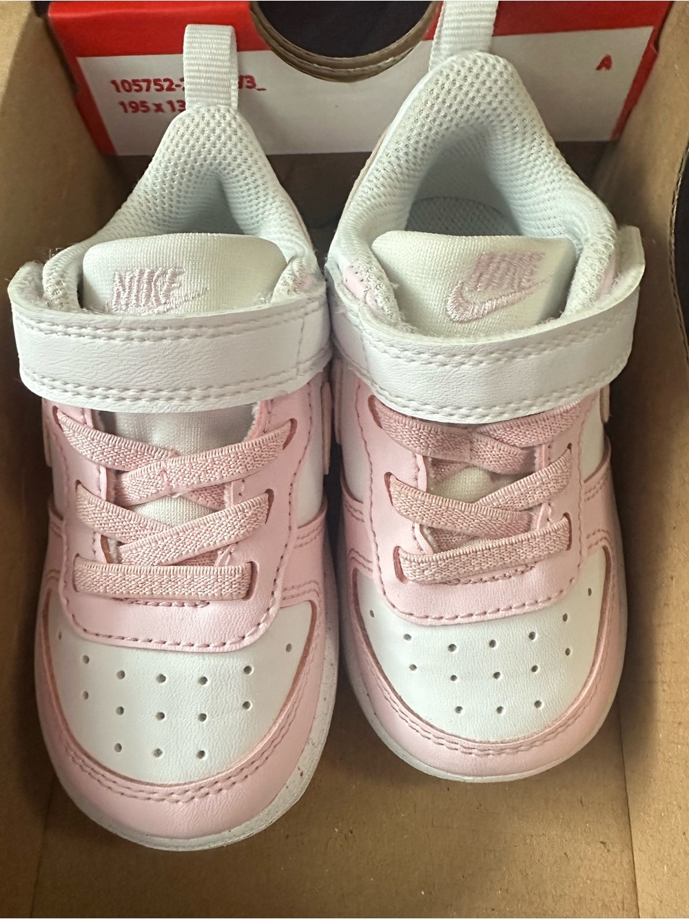 Baby/Toddler Nike White and Pink Low Court Sneakers with Hook-and-Loop Strap